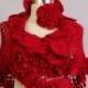 Red Crochet Shawl Wrap, Flower Shawl, Bridal Shrug Shawl Bolero, Wedding Shawl, Bride Shawl, Cover Up, Gypsy Triangle Wrap, Loop Scarf Shawl