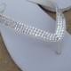 Swarovski Crystal Rhinestone Embellished White Flip Flops, Size 5, 6, 7, 8, 9, 10, 11, 12, High Quality Rubber