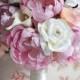 Peony Bouquet - Pink Peony, Pink and Ivory Rose, and Ivory Calla Lily Bridal Bouquet