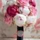 Cherry Blossom and Peony Wedding Bouquet - Black and Pink Peony Bouquet