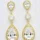 Bridal Earrings Gold Wedding Earrings Pear Cut Gold Crystal Cubic Zirconia Drops Gold Bridal Jewelry, Evana
