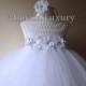 White Flower girl dress, tutu dress, bridesmaid dress, princess dress, crochet top tulle dress, hand knit top tutu dress, white crochet tutu