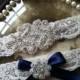SALE-Wedding Garter - Ivory Lace Garter Set - Rhinestone Garter - Applique Garter - Vintage - Bridal Garter - Vintage Garter - Toss Garter