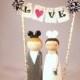 Large Size Custom Cake Topper Includes Pom Pom Bunting, Base, and 3D Bride and Groom Fully Customizable