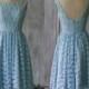 2015 Light Blue Lace Bridesmaid dress, Blue Wedding dress, Short Party dress, Formal dress,Evening dress, Prom Dress, Elegant dress (FL005C)