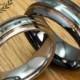 Black Ceramic and Tungsten Wedding Ring Set with Abalone Pau'a Shell and Koa Wood Inlay (Pair of 6 & 8mm Widths, Barrel Style, Comfort Fit)