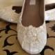 Custom Bridal Lace Flats Ballet Style Bride Shoe Ivory White-Kate