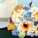 Country Western Cowboy sunflower  Brooch Bouquet bridal wedding FREE TOSS BOUQUET