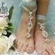 Barefoot sandals, Enchanted, footless, ribbon, rhinestone,wedding, beach,aqua 