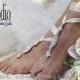 Barefoot Sandals, Enchanted, footless, foot jewelry, beach, wedding, rhinestone, silver ivory 