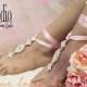 Barefoot Sandals, foot jewelry, wedding, beach, Enchanted, silver pink, rhinestones, ribbon 
