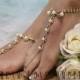 Barefoot Sandals, Parisian, foot jewelry, footless, rhinestone, beach, pearl, wedding, gold 