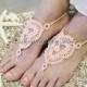 Barefoot sandals, Peach, jewelry, footless, wedding, beach, boho, crochet, hippie 
