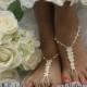 Barefoot sandals, pearl, beaded, crochet, beach, wedding, Petite Pearl cream 