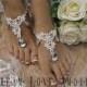 Barefoot sandals, Romance, wedding, beach, silver rhinestones,white lace 