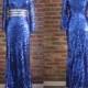 Shiny Mermaid Sequin Prom Dress,V neck Sequin Dress Blue,Bridal Party Dress Floor Length,Long Sexy Dress Crystal, 3/4 Sleeves 2015 Winter
