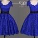 New Arrival Royal Blue Cap Sleeve Lace A Line Short Bridesmaid Dress/Lace Wedding Party Dress/Reception Dress/Homecoming Dress Prom DH344