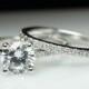 Solitaire Diamond Engagement Ring & Matching Wedding Band w/ Diamond Collar Custom Diamond Ring 14k White Gold 14k Rose Gold 14k Yellow