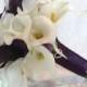 Dark purple plum and white mini real touch calla lily Wedding bouquet and boutonniere