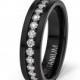 Mens Wedding Band 6mm Black Titanium Ring Fully Stacked CZ Diamonds Flat Cut Comfort Fit