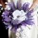 Lavender and white wedding bouquet fake flowers, magnolia, matthiola, purple, lilac, satin ribbon, custom bouquet, boutoniere
