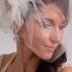 Bridal Veil Set, Tulle Side Blusher Birdcage Veil and Tulle Bridal Pouf with Crystal Brooch