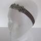 Flapper Dress Gatsby Headpiece, 20s Flapper Headband Great Gatsby Headpiece Art Deco 1920s Beaded Pearl Headpiece Gray velvet ribbon