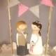 Triangle Bunting with Custom Large Size Cake Topper Includes Bunting, Base, and 3D Bride and Groom