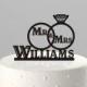 Wedding Cake Topper of a Wedding Ring Set with Mr & Mrs, and Personalized with your Name, Acrylic Cake Topper [CT72a]