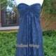 Navy Blue Lace Bridesmaid Dress Sweetheart Strapless Knee Length Short Prom Dress