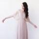 Blush pink maxi sheer lace dress, Lace gown with bat wings sleeves