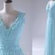 2015 Sky Blue Bridesmaid dress, Flower Deep V neck Wedding dress, Long Backless Party dress, Chiffon Formal dress Floor Length (S040)