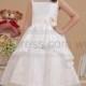 Bateau Tea Length Ruched White Flower Girl Gowns