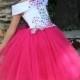 Pink Flower Girl Dress - Birthday Wedding Party Holiday Peasant Bridesmaid Tulle Deep Pink Dress