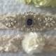 Wedding Garter Set - rhinestone applique Ivory Garter Set on a  Lace Garter