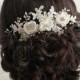 R780 Floral lace Bridal hair comb - veil comb - handmade flowers Chantilly lace - crystal and pearl - wedding hairpiece