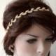 Bridal Hair Accessory, Rhinestone headband, Wedding hair Accessory, Leaf Motif With Ribbons, Gold Color Rhinestone