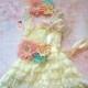 Ivory Blush Pink Aqua lace dress set, Flower girls dress,Ivory  Dress, baptism dress,girls dress, Birthday dress,fall dress,baby dress,blush