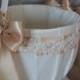 Large- Ivory or White Flower Girl Basket-Champagne Ribbons-Alencon Lace Pearls Sequins-Custom Ribbon Colors-Girls Age 8+ years