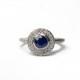 Vintage diamond halo engagement ring, 1 carat vivid blue sapphire18k or 14k white gold, vintage inspired unique handmade ring