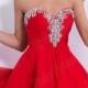 A-Line Red Chiffon Strapless Beaded Mini/Short Prom Dress