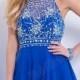 Blue Chiffon A-Line Halter Beading Empire Short Prom Dress