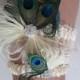 Peacock Wedding Garter Set, Ivory Sheer Organza Garters, Vintage Style, Art Deco, Great Gatsby, Flapper Bridal Garter with Feathers