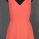 Coral V-neck Short Bridesmaid Dress/Prom Dress