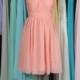 Coral Strapless Bridesmaid Dress, Custom Made Chiffon Knee Length Bridesmaid Dress, Popular Bridesmaid Dress