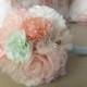 Shabby Chic Fabric Flower Bouquet- Peach, Mint and Ivory Fabric Flower Bouquet