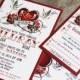 Rockabilly Wedding Invitation Set with sparrow lovebirds and roses. Steampunk heart wedding invitations.