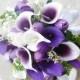 Wedding Bouquet Off White and Purple Heart Tulips and Calla Lilies Silk Flower Bride Bouquet - Almost Fresh