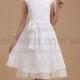 Bateau Short Sleeves Chiffon Sash White 2013 Bridal Gowns