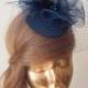 Navy Blue FASCINATOR with BIRDCAGE VEIL  Wedding Mini Hat with Veil
